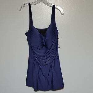 Liz Claiborne Women's Navy Full Coverage Adjust Straps Swim Dress Sz 20w